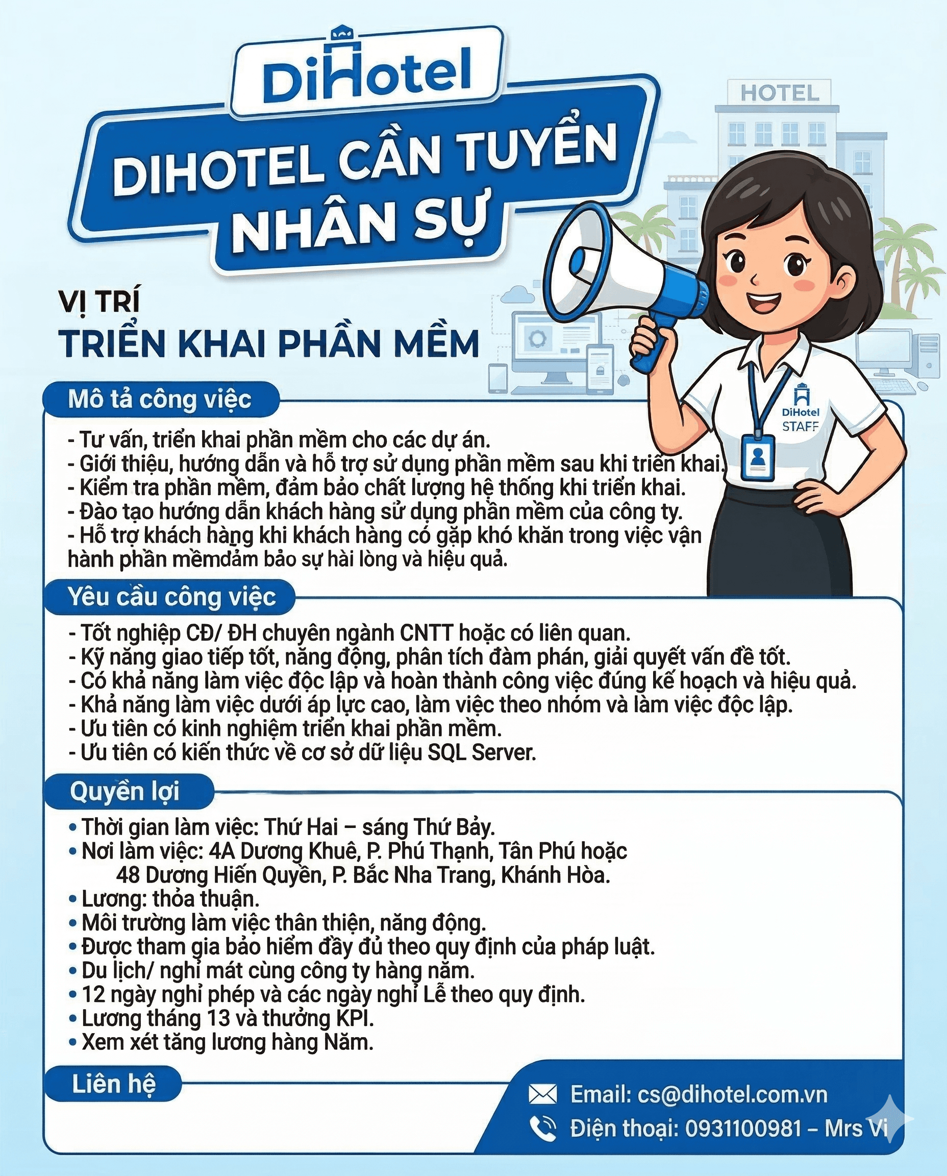 VỊ TRÍ NHÂN VIÊN TRIỂN KHAI PHẦN MỀM
