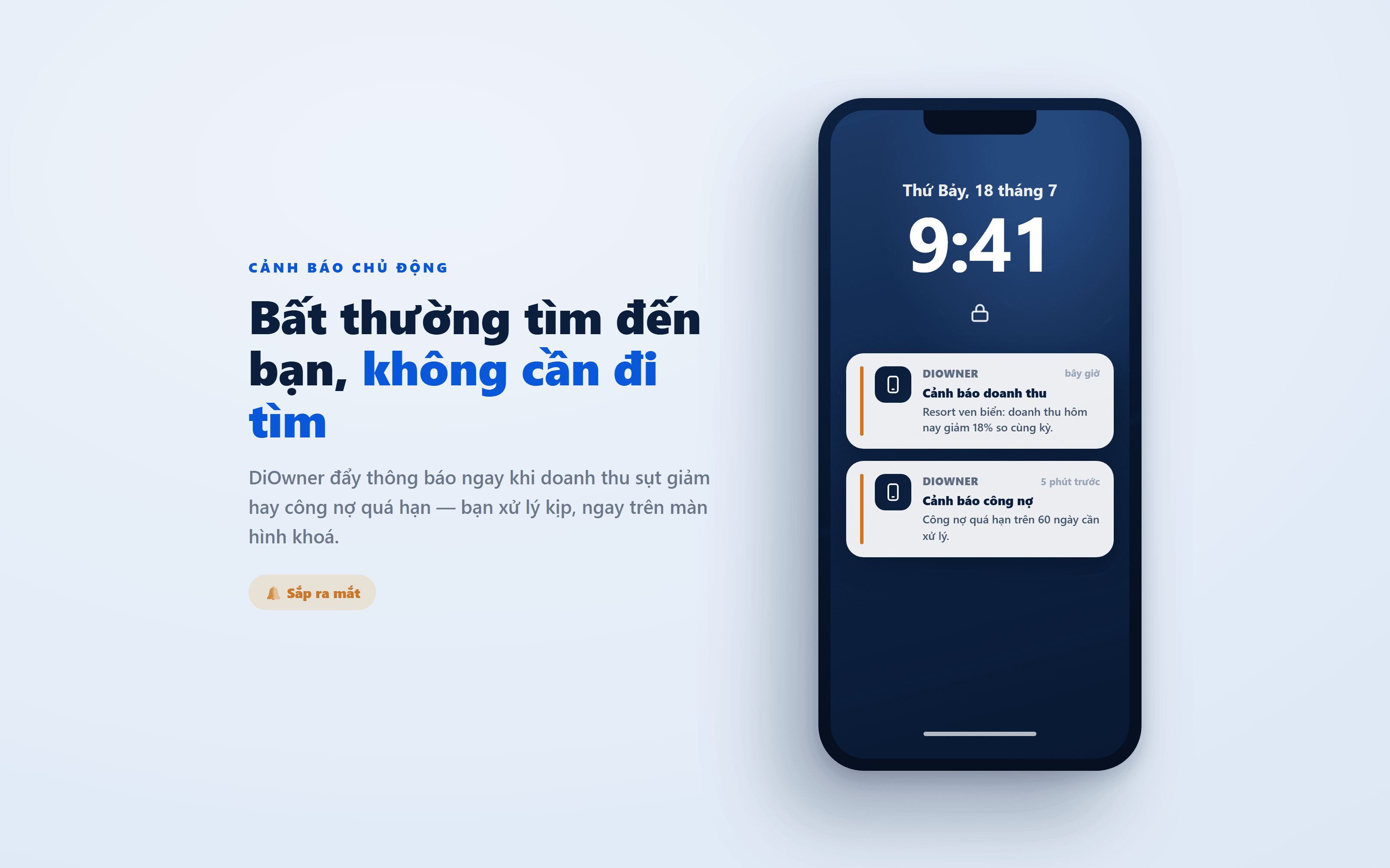 Thông báo đẩy DiOwner cảnh báo doanh thu giảm và công nợ quá hạn tại từng cơ sở